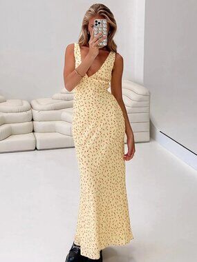 Princess Polly Nellie Maxi Dress Yellow Red Floral Size 2